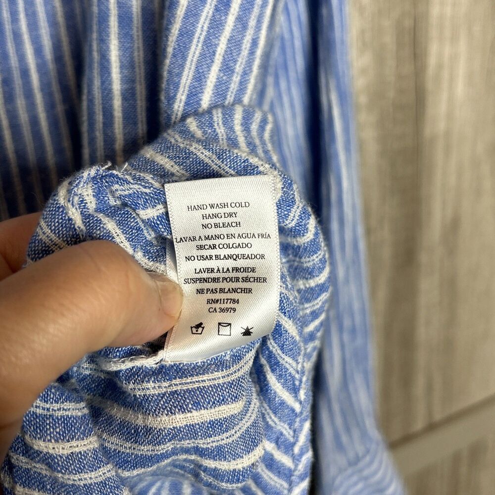 Rails Button Down Shirt Size L Linen Rayon Striped Blue White Charlie Azur - Picture 5 of 6